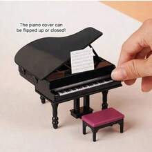 1:12 Mini Black Grand Piano Miniature Model With Matching Piano Stool, Realistic Musical Instrument Details, Suitable For Dollhouse Miniature Furniture Scenes, Can Be Used As Desktop Decor, Home Decoration And Figurine Scene Accessory - Multicolor - View 5