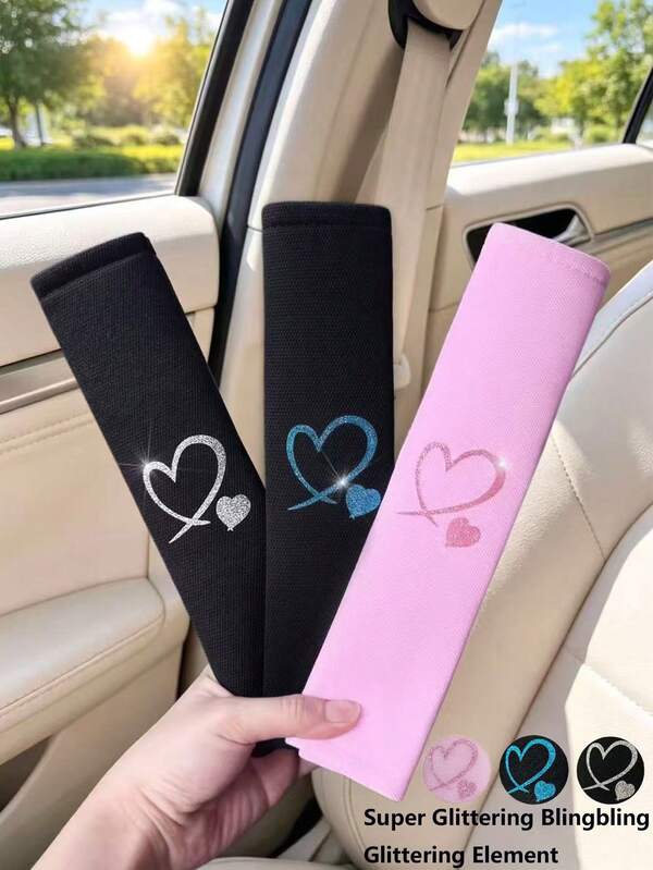 1PC Heart-Shaped Ice Silk Car Seat Belt Shoulder Pad Protector, Car Accessories, Car Decoration