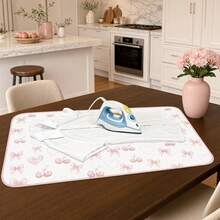 Portable Dual-Use Ironing Mat, Cute Bow & Cherry Print Foldable Ironing Pad, Supports Flat Surface & Hanging Ironing, Compact Space-Saving Ironing Board Alternative, Home & Travel Garment Care Easy Storage Pad - Pink Bow - View 2
