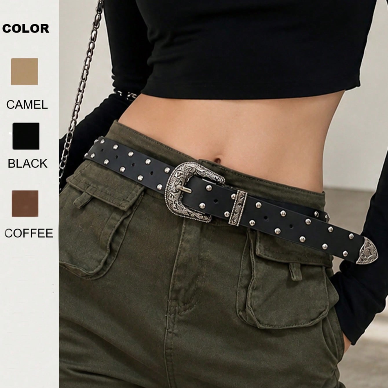 Rivet Punk Belt Minimalist Versatile Pattern Vintage Buckle Waist Belt
