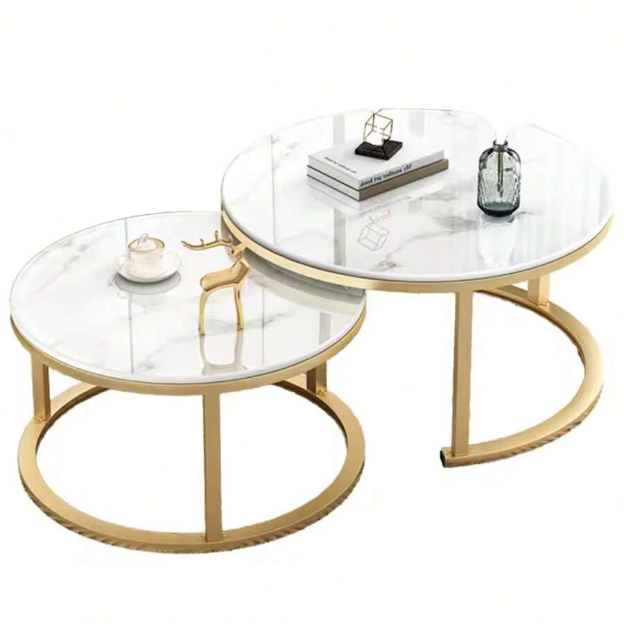2pcs Coffee Table Set, Round Nesting Coffee Table Set, Side Tables For Living Room, Bedroom, Balcony - White - View 1