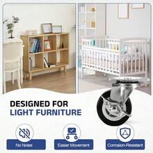 24件組重型工業級腳輪組含煞車（4個煞車輪 + 20個螺絲），鐵製輪圈靜音輪面，360°旋轉腳輪，適用於家具推車、收納箱、小型家具、廚房電器、工作台腳輪等 - 4個煞車車輪+20個螺絲 - 查看 6