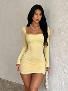 Autumn Dresses,Sexy Backless Long-Sleeved Mini Skirts,Yellow Dresses,Suitable For Birthdays,Cocktail Parties,Parties,Weddings,And Dates,Halloween - Yellow - View 6
