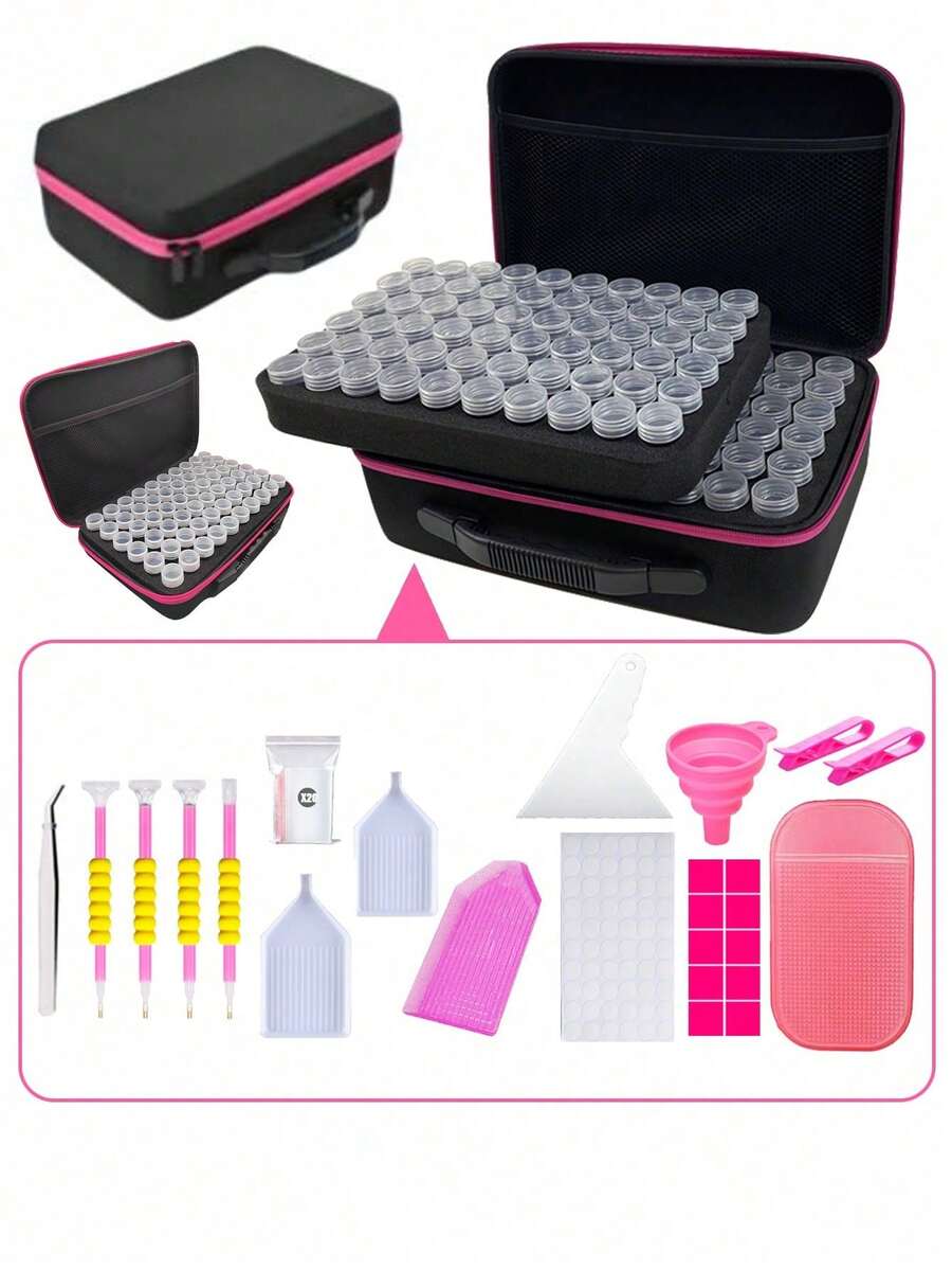 Pink Style Diamond Painting Storage Container, 60/120 Slot Diamond Painting Shockproof Jar, 48 Pieces Embroidery Accessories, 5D Diamond Art Tools, Suitable For Handmade Cross Stitch Embroidery Rhinestone Storage Box - A - View 1