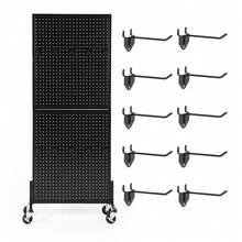 Techigher Mobile Metal Pegboard Display Stand On Wheels, Professional Perforated Panel Tool Organiser Rack With Hooks, Retail & Craft Storage, 61x152cm - Multicolor - View 10