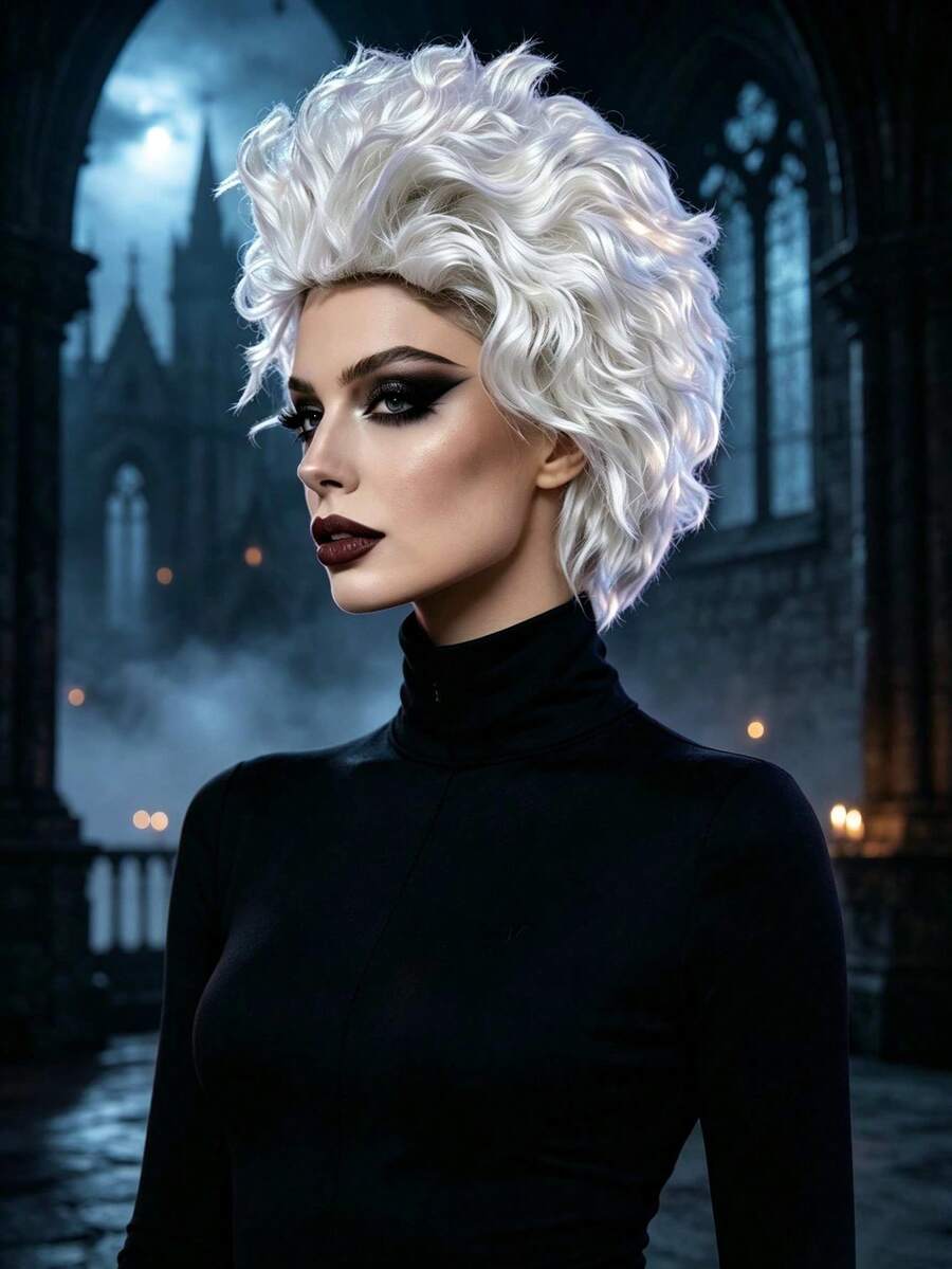 1pc White Fluffy Voluminous Short Curly Wig, Heat Resistant Fiber High Wizard Costume Hair, Medieval Castle Party & Stage Show, Easy To Wear, Create Cold Dignified Mysterious White Wizard Look - View 1