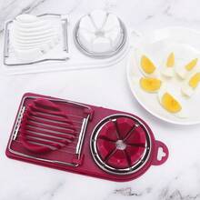 Feliator Multifunctional Flippy Pentru Oua, Mozzarela, Fructe, 2 Forme De Feliere, Agatatoare, 20 Cm, Visiniu - Red - View 7