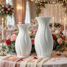 1pc Modern Minimalist White Plastic Vase, Minimalist Wavy Texture Decorative Container, Nordic Art Geometric Flower Pot Suitable For Pampas Grass, Home Office Living Room Desktop Shelf Decor - 1PC - View 7