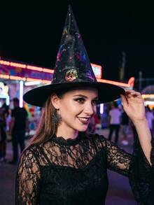 Halloween Black Pointed Witch Hat Classic Wizard Hat Cosplay Party Costume Accessory Gothic Wide Brim Witch Hat For Women And Girls - View 5
