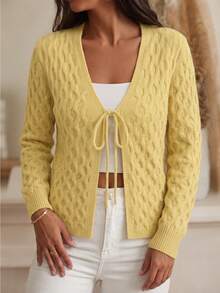Plus Size Women Solid Color Casual Versatile Daily Wear Knit Top - Yellow - View 2