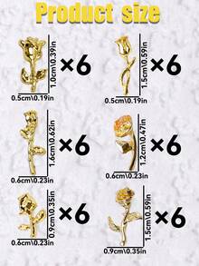 6-Grid 36pcs Luxury Metal Tulip & Rose Nail Art Charms, DIY Press-On Nail Accessories, Korean & Japanese Fashion Versatile Metal 3D Nail Decor, Y2K Vintage Floral Nail Art Charms - Gold - View 10