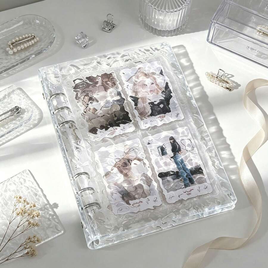 Transparent Crystal Ripple Photo Album, A5 Loose-Leaf 4-Slot 3-Inch Card Collection Notebook, Suitable For Card Collection, Idol Photo Cards, Calendar Making, Photo Album Making,Card Holder