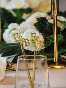 10/30/50/100pcs Customized Wedding Personalized Letter Stir Sticks | Party Decor, Acrylic Gold Mirror Letter Customized Acrylic Stir Sticks - Multicolor - View 4