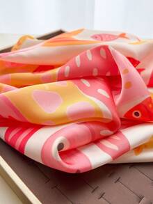 1pc Hand-Painted Oil Painting Printed Thin Style Faux Silk Scarf,Vintage Casual Women's Neck Scarf,Shawl,Light And Thin Comfortable Women's Bandana - Multicolor - View 4