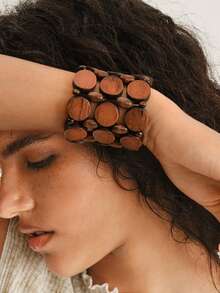 Nocturel Brazalete de color al azar de madera - Café integral - Ver 5
