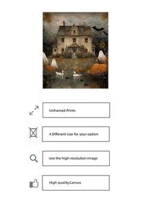 1 pieza Impresión en lienzo de arte de pared de casa embrujada de Halloween sin marco, póster de paisaje primitivo de otoño con calabaza, decoración rústica de granja de otoño para apartamento, sala de estar, dormitorio, dormitorio universitario, regreso a la escuela, pósteres divertidos, decoración vintage, regalo único - Casa embrujada - Ver 5