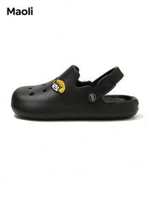 MAOLI Summer New Casual Hollow Sandals, Soft And Comfortable Beach Flat Slippers, Unisex Couples Solid Color Fashion Slip-On Open Toe Quick-Drying Breathable Shoes, Can DIY Accessory Matching - Black (little Girl) - View 3