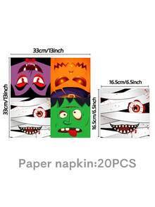 10pcs Halloween Ghosts And Goblins Combo Theme Cartoon Party Tableware Birthday Party Tableware Disposable Paper Plates Paper Cups Paper Towels Halloween Ghosts And Goblins Combo - Multicolor - View 5