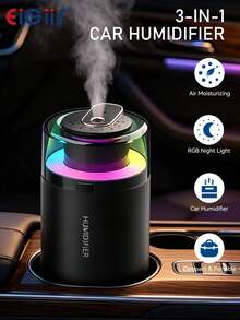EIGIIS 1pc Portable Mini Humidifier, 180ml Small Humidifier With 2 Modes Large Spray, USB Personal Desktop Humidifiers For Home Bedroom Car Office Travel Yoga With 7 Color LED Light, Bass Work - A - View 1
