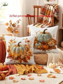 4pcs 2D Flat Print Pillow Covers, Multiple Sizes, Non-Embroidered Pumpkin Pattern, Autumn Home Decor Pillowcases, Suitable For Bedroom, Living Room, Sofa, Office, Patio, Car, Pillow Inserts Not Included - Royal Blue - View 7