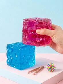 1/4pcs Random Color Transparent Jelly Cheese Squishy Toy, Clear Cube Stress Relief Squeeze Toy, Soft TPR Malleable Fidget Toy, Anxiety Relief Decompression Vent Toy Gift - Multicolor - View 2