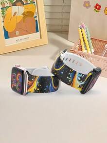 Cosmic Galaxy Fluid Art Vortex Print Silicone Watch Band For Apple Watch, Compatible With Ultra/12/11/10/9/8/7/6/5/4/SE Series, Fits 40mm/41mm/42mm/44mm/45mm/46mm/49mm Sizes, Fashionable Skin-Friendly Waterproof, Rivet Buckle Design, Men's And Women's Daily Sports Casual Smartwatch Band - UV024-multi-color - View 5