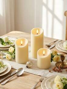 3pcs Set Flickering Flameless Candles With Timer Remote Control, Battery Operated, Suitable For Christmas, Halloween, Valentine's Day, Mother's Day, Dining Table, Wedding, Party, Gift, Holiday Atmosphere Decoration Light - Warm Light - View 6