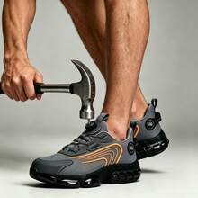 Men's Steel Toe Safety Shoes, Casual Work Sneakers, Puncture-Resistant MD Sole, Comfortable Breathable Men's Shoes, Round Toe Low-Top Design Air Cushion Height-Increasing Shoes, All Season, Black Work Shoes, Industrial Sneakers, Unisex Couple Shoes 34-48 - Ash - View 2