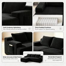 Compression-Boneless 95" L-Shaped Cloud Sectional Sofa With Oversized Chaise, Modular 3-Seater Corduroy Couch For Living Room & Bedroom, Deep Seat No Assembly Required - Black - View 4