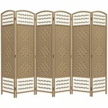 HOMCOM 6 Panel Room Divider, Folding Privacy Screen, 5.6' Room Separator, Wave Fiber Freestanding Partition Wall Divider, Natural-XY444617 - 1 - View 8