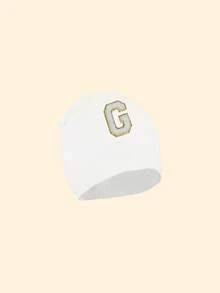 1pc Baby Letter Print Beanie Hat, Newborn Hospital Cap, Suitable For Baby Boys And Girls Daily Warmth And Protection - White - View 11