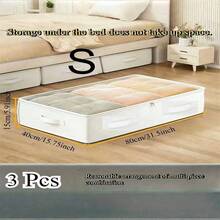 3pcs White Foldable Under Bed Storage Boxes And Closet Organizers, With Excellent Functionality And Versatility, Can Be Used To Store Blankets, Skirts, Quilts, Pillows, Clothes And Other Items, Saving Space Under The Bed - Multicolor - View 4