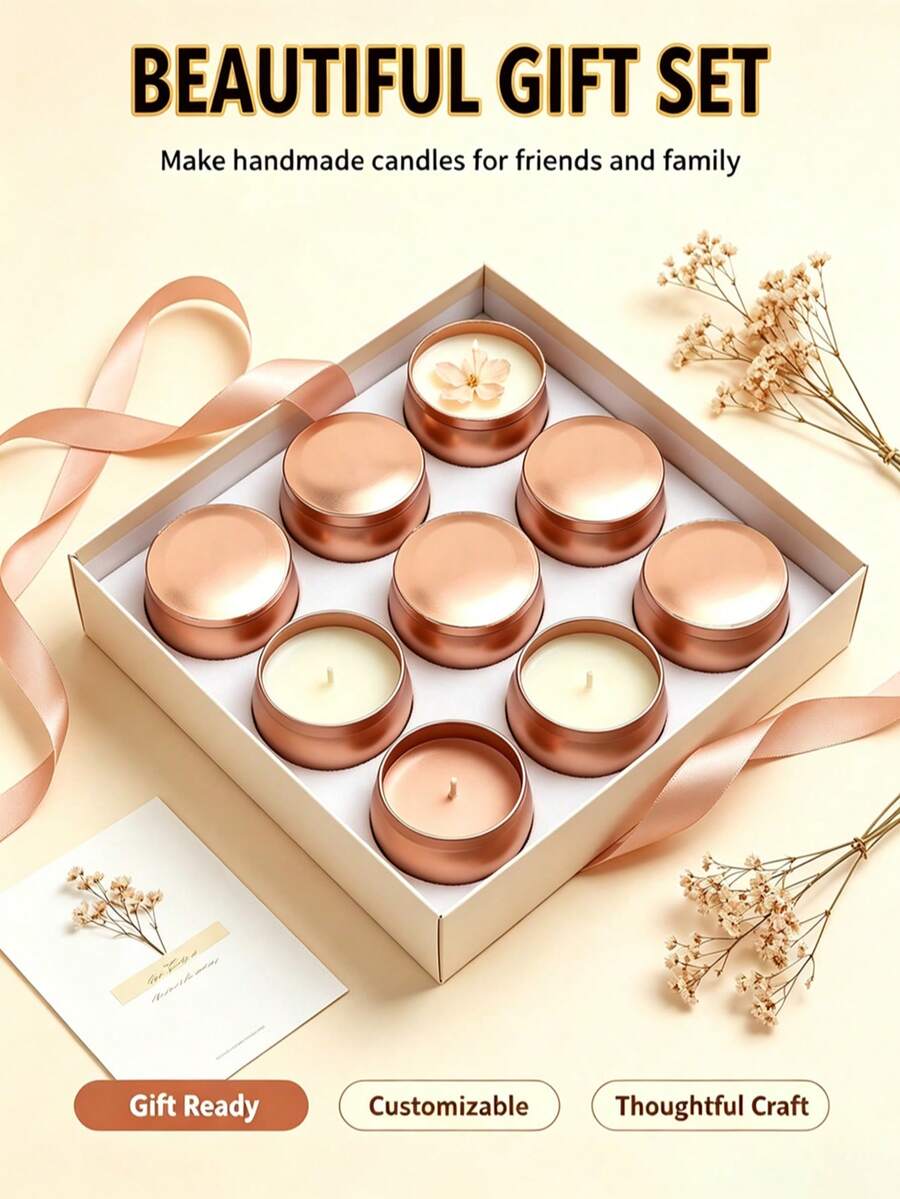 10 buah Kaleng Lilin Kosong Logam Warna Rose Gold dengan Tutup yang Sesuai, Wadah Lilin Besi Bulat Tanpa Lilin, Wadah Buatan Tangan Serbaguna untuk Pembuatan Lilin Aromatik DIY, Dekorasi Meja Pernikahan, Dekorasi Rumah, Hadiah Buatan Tangan untuk Liburan, dan Penyimpanan Perhiasan Kecil