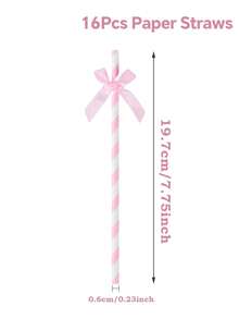 Pink Striped Satin Bow Paper Straws, Disposable Decorative Drinking Straws For Bridal Shower Birthday Wedding Party Table Supplies - Striped Bow Style - View 8