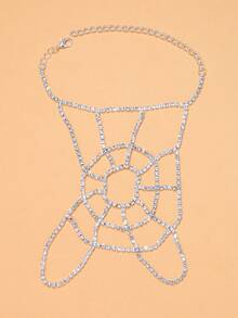 1 pieza Cadena de mano con telaraña de strass completa, anillo de mano conectado con telaraña de strass hueca, accesorio de mano estilo gótico punk de terror de Halloween para fiesta y cosplay de mujer - diamantes de imitación - View 9