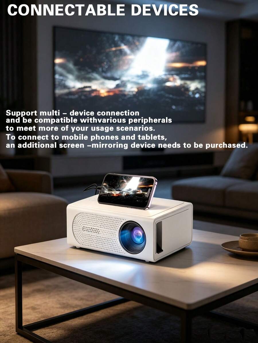 便攜式迷你原生 1080P 家用投影機，自動對焦自動梯形校正，最大 120 吋顯示，30,000 小時燈泡壽命，便攜式電影投影機，兼容智慧型手機與筆記型電腦，適用於臥室、辦公室、露營