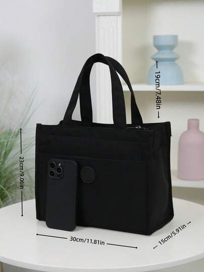 DLIU New Arrival, Solid Color, Thick Fabric, Aluminum Foil Lining, Non-Fully Sealed Zipper, Front Zipper Pocket, Side Pockets, Large Capacity, Lunch Bag, Bento Box Bag, Lunch Tote, Fabric Bag, Handbag, Tote Bag, Carry Bag, Storage Bag, Utility Bag, Portable, Lightweight, Fashionable, Versatile, Office Work, School, Outdoor Picnic, Shopping, Daily Use
