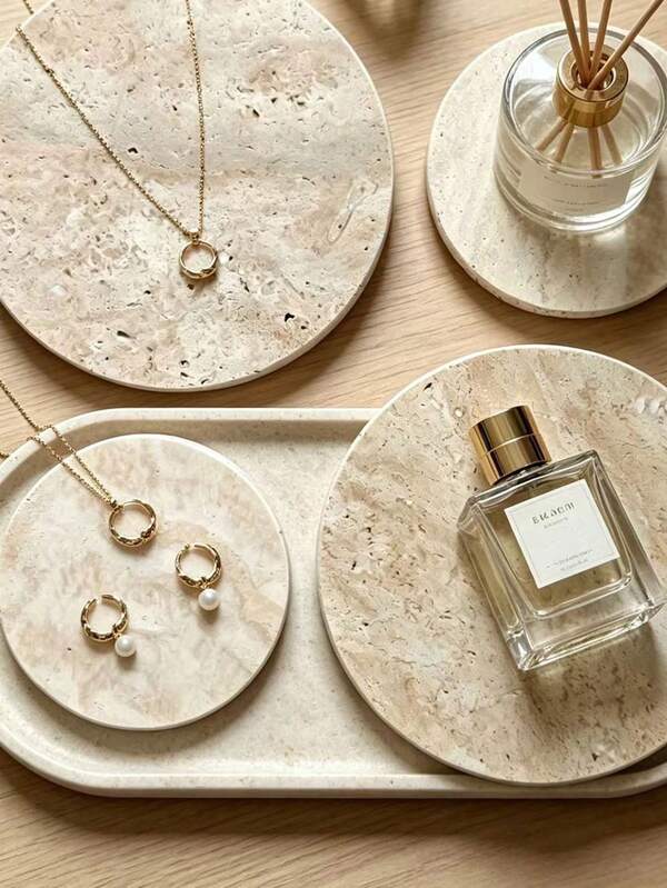 2/1pc Round Tray, Natural Marble Tray, Jewelry Tray, Soap Holder, Stone Candle Holder, Key Storage Tray, Office Home High-End Stone Decor, Modern Desktop Decoration, Bathroom Living Room Entryway High-End Tray