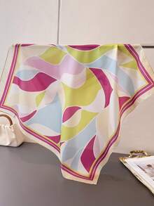 1 pieza Pañuelo de seda sintética elegante con estampado multicolor de estilo delgado para mujer, pañuelo de cuello casual vintage para mujer, chal, pañuelo ligero y delgado cómodo para mujer - Multicolor - Ver 2
