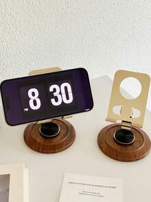 360° Rotating Wooden Base Phone Stand, Adjustable Folding Metal Desktop Phone Holder, Universal Slouchy Bracket For Smartphones And Tablets, Luxury Gold, Suitable For Live Streaming, Office, Home Use, Portable Phone Accessory Gift - Multicolor - View 1