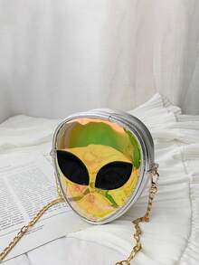 Holographic Alien Design Novelty Bag With Alien Charm, Mini Novelty Bag, PVC Material, Alien Design, Zipper Chain, Transparent Bag, Suitable For Work, Travel, Women's Color-Changing Laser Bag, Back To School Gift, Teacher Gift - Multicolor - View 8