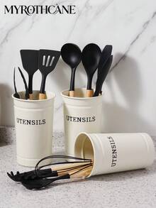 Myrothcane Heat-Resistant Silicone Kitchen Utensil Set With Storage Rack, Wooden Handle Non-Stick Spatula, Soup Spoon, Rice Paddle, Oil Brush, Kitchen Cooking Tools - White - View 6