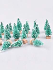 6pcs/1pc-Mini Bottle Brush Christmas Tree With Wooden Base, Christmas Decoration, Artificial Plastic Mini Tree Handmade Decor, Winter Snowy Scene Christmas Table Party Decoration (Green) - Green - View 7