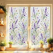 Floral Window Stickers Rainbow Glass Decals, Removable Static Cling Window Film, Purple Lavender Flower Sun Catcher For Home Bedroom Bathroom Balcony Decor - Lavender Window Sticker - View 1