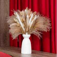 Brown Artificial Pampas & Bunny Tail Grass Reed Bouquet, Boho Farmhouse Floral Decor For Wedding Home All Season Party - Brown White 1 - View 6