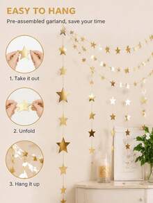 Glitter Gold Star Garland Party Pennant Decorations, Shiny Backdrop For Birthday Party, Wedding, Anniversary, Bridal Shower, Bachelor Party And Proposal Celebrations. - Multicolor - View 3