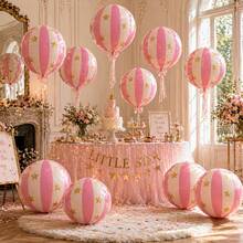 22 Inch Carnival Circus Decorative Balloons, 4D Light Pink Round Foil Balloons With Stars And Stripes, Suitable For Christmas Theme Party Decoration, Shower, Birthday Party, Wedding, Anniversary, New Year, Outdoor And Indoor Holiday Event Atmosphere Decor, Photo Props - 22-inch 4D Star Stripe - Pink - View 3