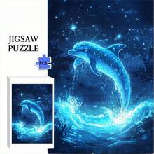 1000 Pieces Adult Mini Puzzle Box - This Adult Challenge-Level Puzzle Features Precision-Cut Pieces That Are Scratch-Resistant, With A Dreamy Blue Dolphin Theme. High Difficulty And Brain-Burning, It Can Be Used For Home Entertainment, DIY Decoration, Art Collection, And Is Also A Great Gift For Christmas, Halloween, And Brain Challenges. - Multicolor - View 3