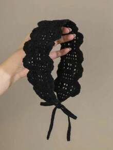1 pieza Diadema de ganchillo con flor hueca - Negro - Ver 3