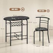 Juego de Comedor de 3 Piezas, Mesa de Cocina y Sillas para 2 Personas con Estante, Sala de Estar, Aspecto Mármol Negro - 1 - Ver 3